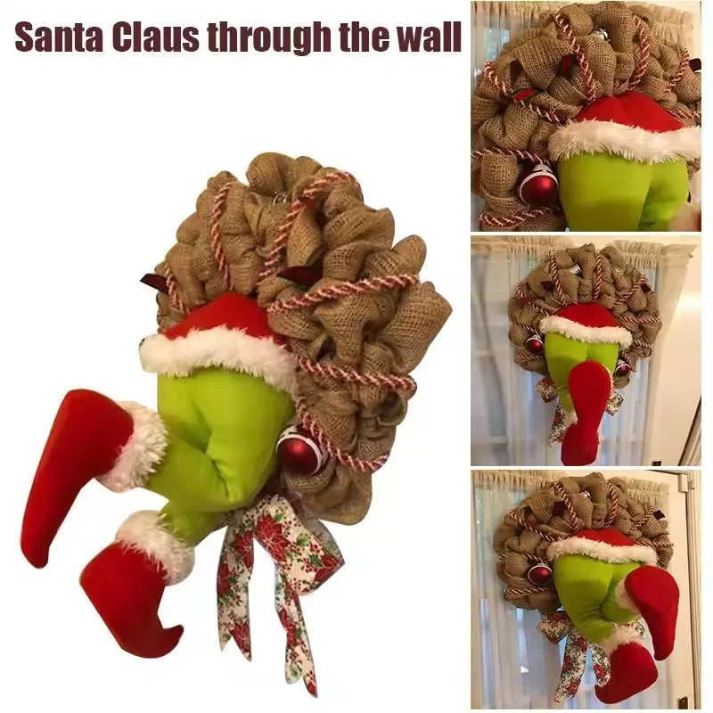 Door Creative Christmas Thief Wreath Decor Plush The Thief Christmas Tree Decor Elf Leg Wreath Door Hanging New Year Decoration