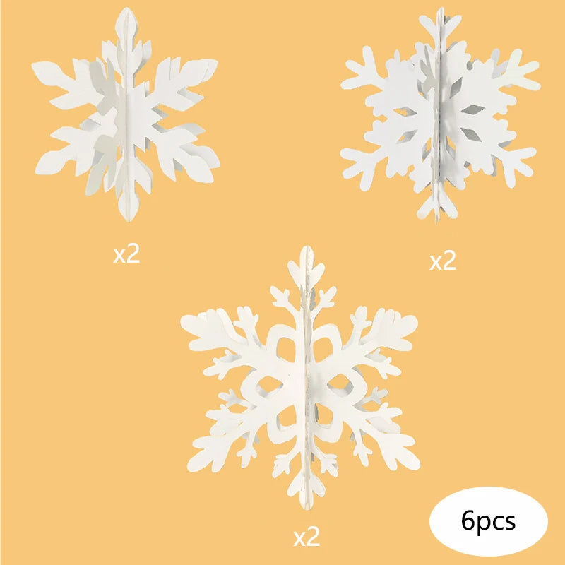 6pcs 3D white/laser snowflake hanging decorations, Christmas snowflakes, winter wonderland, New Year's party home decorations