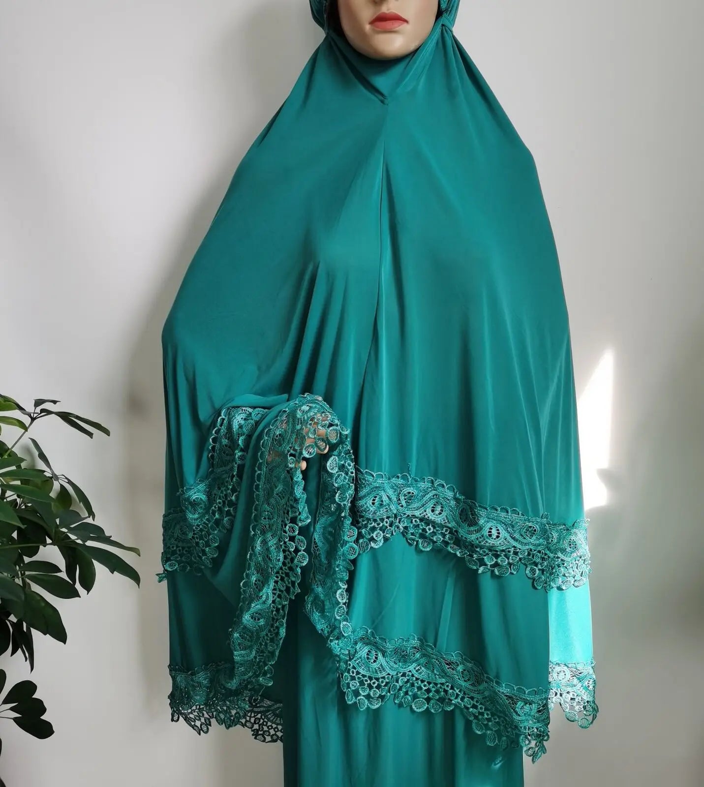 Arab National Style Ramadan Women 2PCS Lace Hijab & Abaya Set