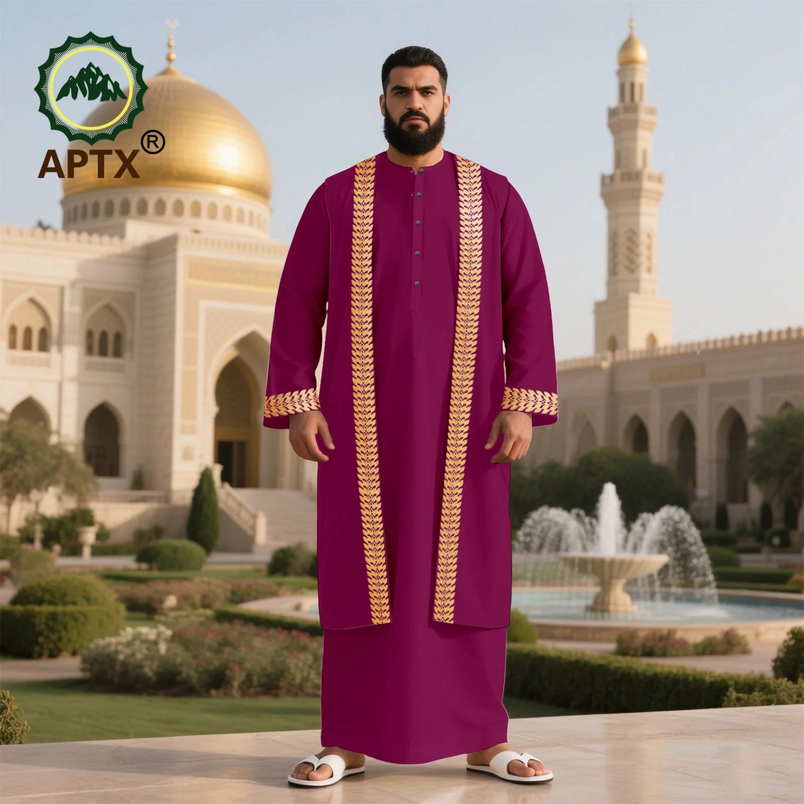 Men's Long Islamic Jubba Thobe Robe with African Embroidery Fashionable Muslim Clothing Modern Prayer Eid Robe for Men