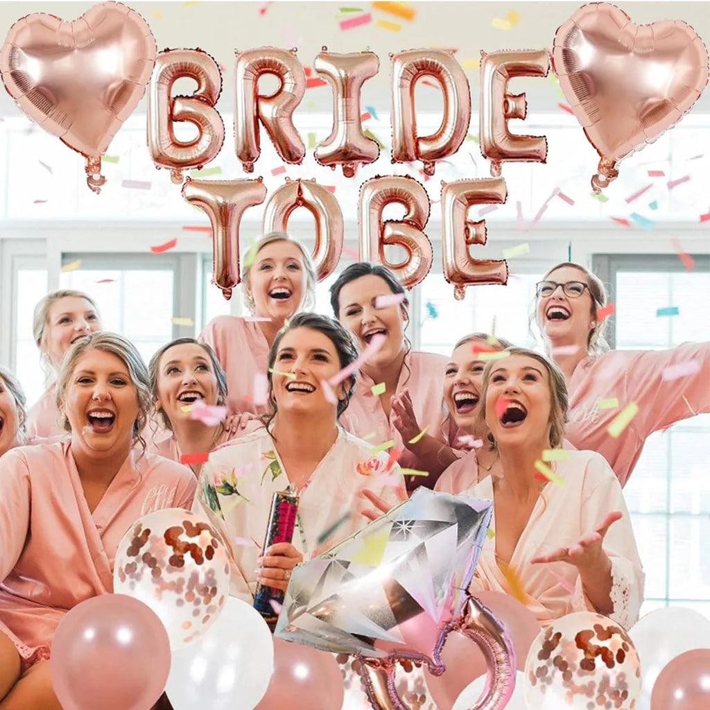 41 Pcs Rose gold Bride to be Balloon Tassel Diamond ring and heart  decoration set Ladies' Singles  Pre marital bachelor party