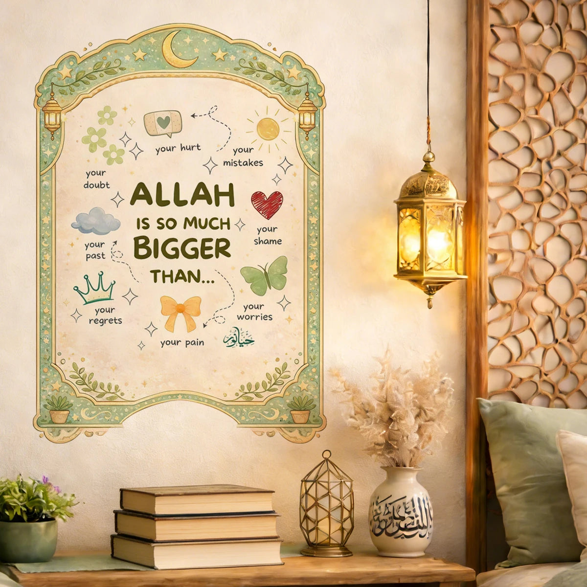 Islamic Inspirational Moon Lantern Wall Sticker Muslim Decal Murals Use Eid Mubarak Gift Living Room Office Interior Home Decor