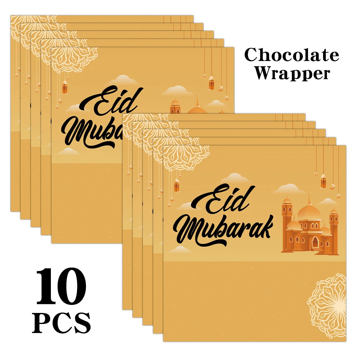10pcs Eid Mubarak Chocolate Candy Stickers,Mosque&Lantern Crescent Design,Labels For Gift Wrap,Islamic Ramadan Greeting Supplies