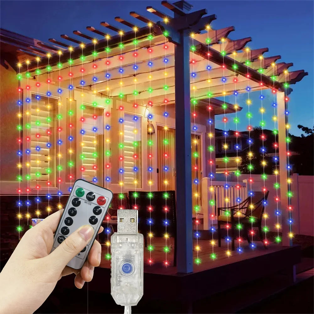 Curtain Lights LED 8 Modes Fairy Light Wedding Valentine's Day USB Plug Curtain Garland Ramadan EID Mubarak Decoration for Home