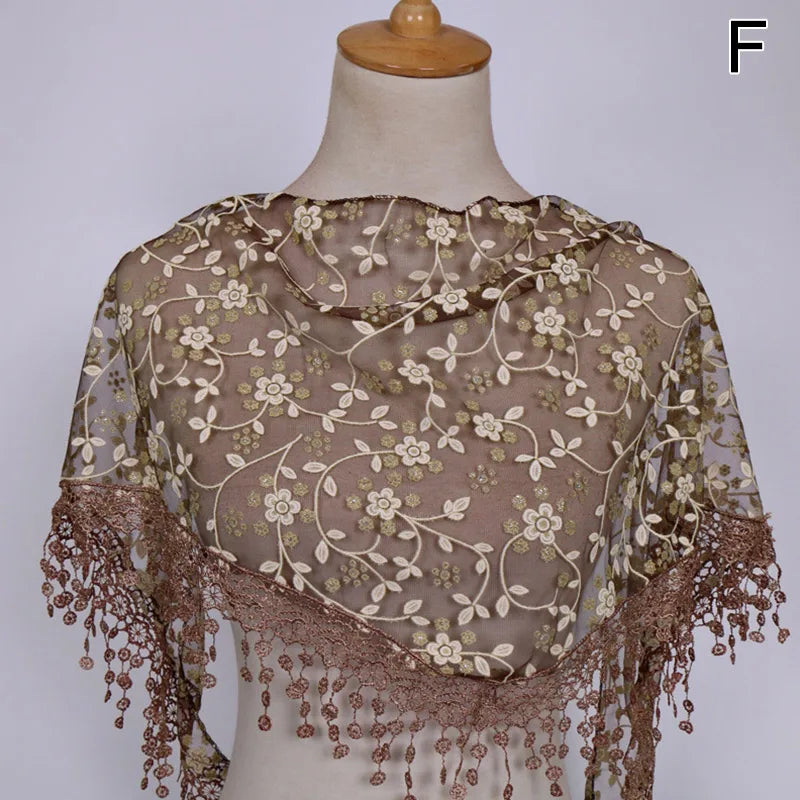 Women Lace Scarf for Church Tassel Triangle Scarf Sheer Floral Scarves Church Prayer Shawl Spanish Mantilla Lace Bufanda Mujer