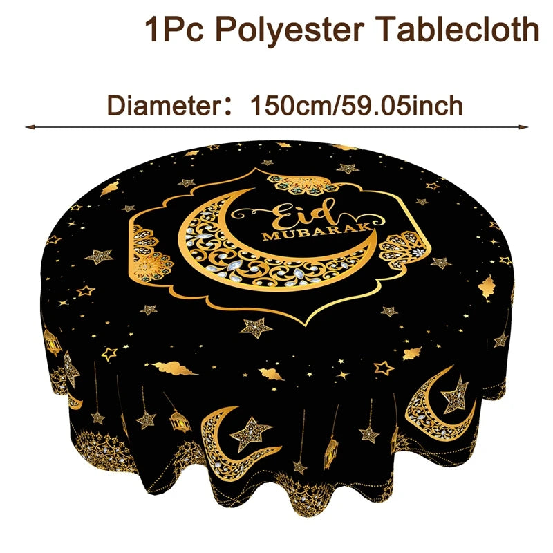 Eid Mubarak Tablecloth Round Table Cover for Home Dinning Islamic Muslim Party Supplies Ramadan Decoration 2026 Eid Al Adha Gift