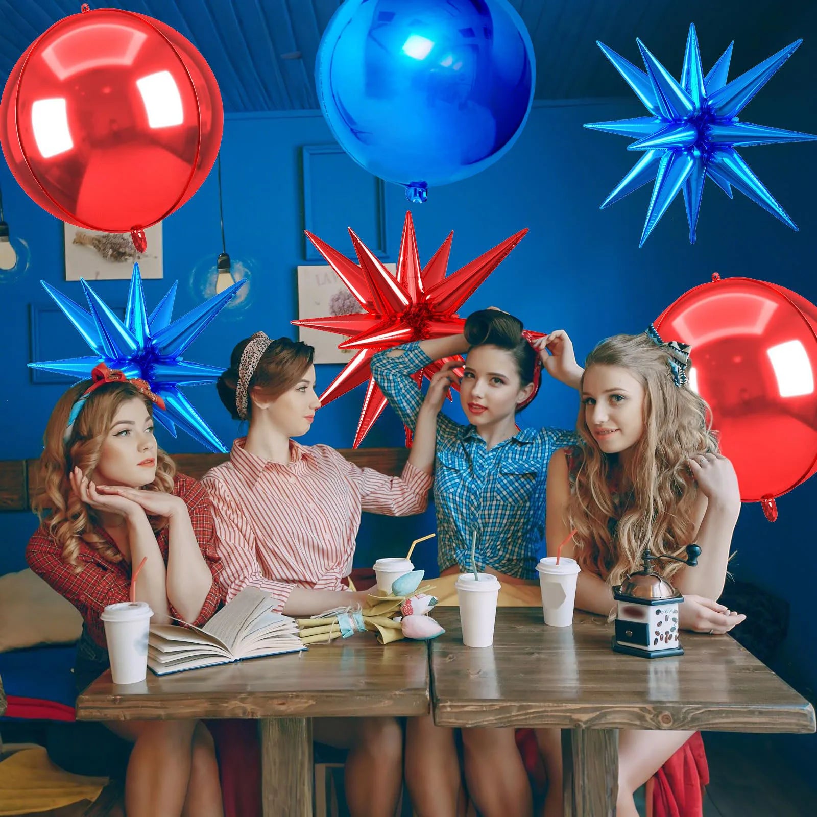 6pcs 22 inch 4D Big Round Exploding Star Foil Balloons Anniversary Birthday Wedding Theme Party Decoration Balloons