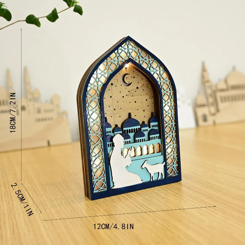 Elegant Muslim Wooden Lantern LED Pendant Light Ramadan Eid Decor Islamic Home Decoration Unique Gift Idea for Festival Party