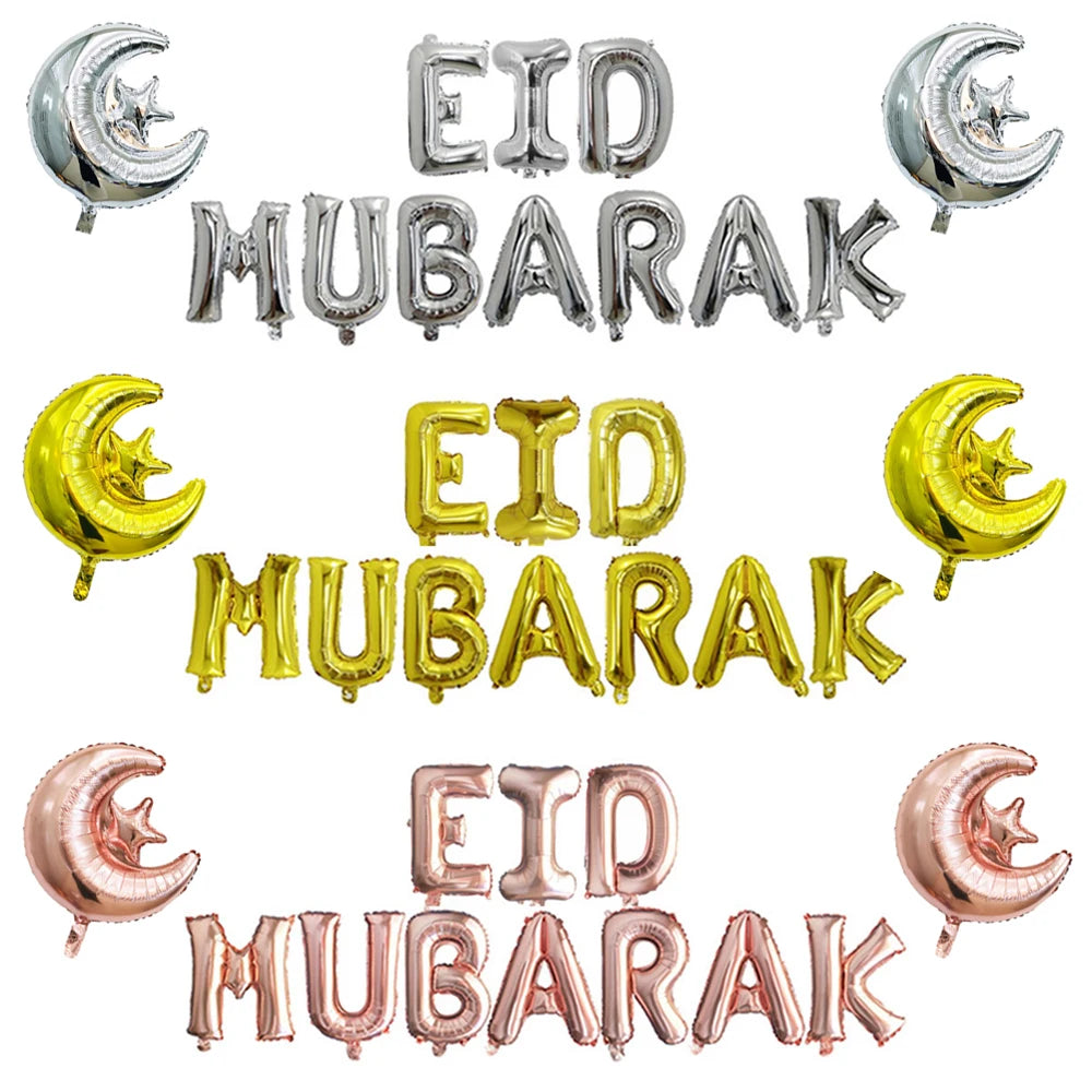 Eid Munarak Balloon Set Gold Foil Latex Balloons for Muslim Festival Home DIY Decoration Ramadan Kareem Party Ballon Globos