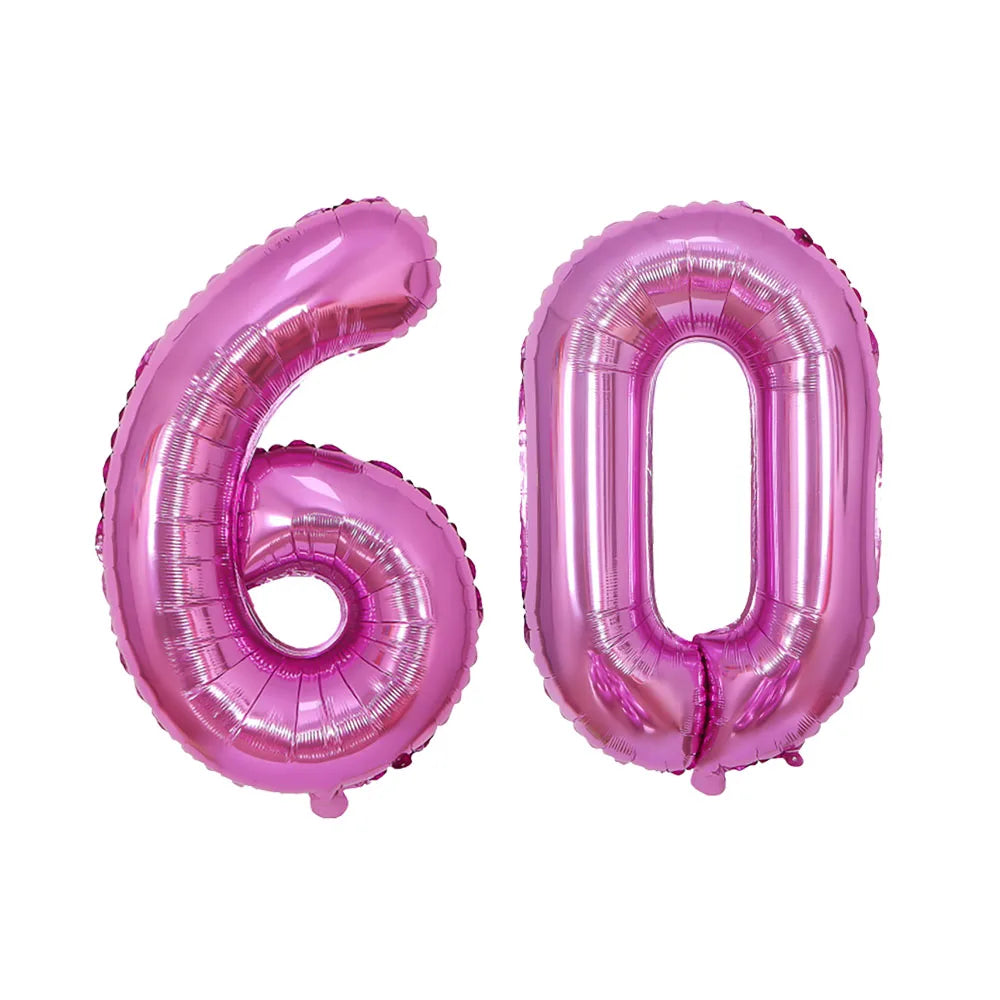 2Pcs 30/40 Inch Large Digit Number Gold Black Silver 60th Birthday Decoration Foil Balloons 60 Wedding Anniversary Supplies