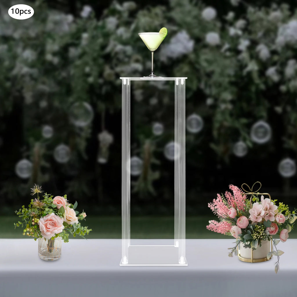 10Pcs Acrylic Vase Wedding Flower Stands Set 60cm Height Clear Column Rack Geometric Display Stand for Home Party Wedding Decor