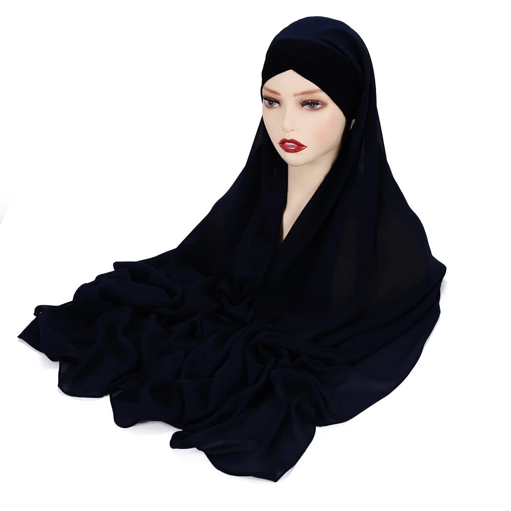 Instant Hijabs Chiffon Hijab Scarf With Cross Jersey Caps Bonnet Brand Design Muslim Scarf Women Islamic Underscarf