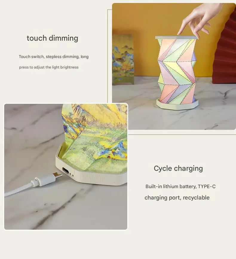 Mini Paper Lantern Night Light USB Charging Portable Foldable Book Lamp Bedroom Bedside Decor nightlight LED Table Light Gifts