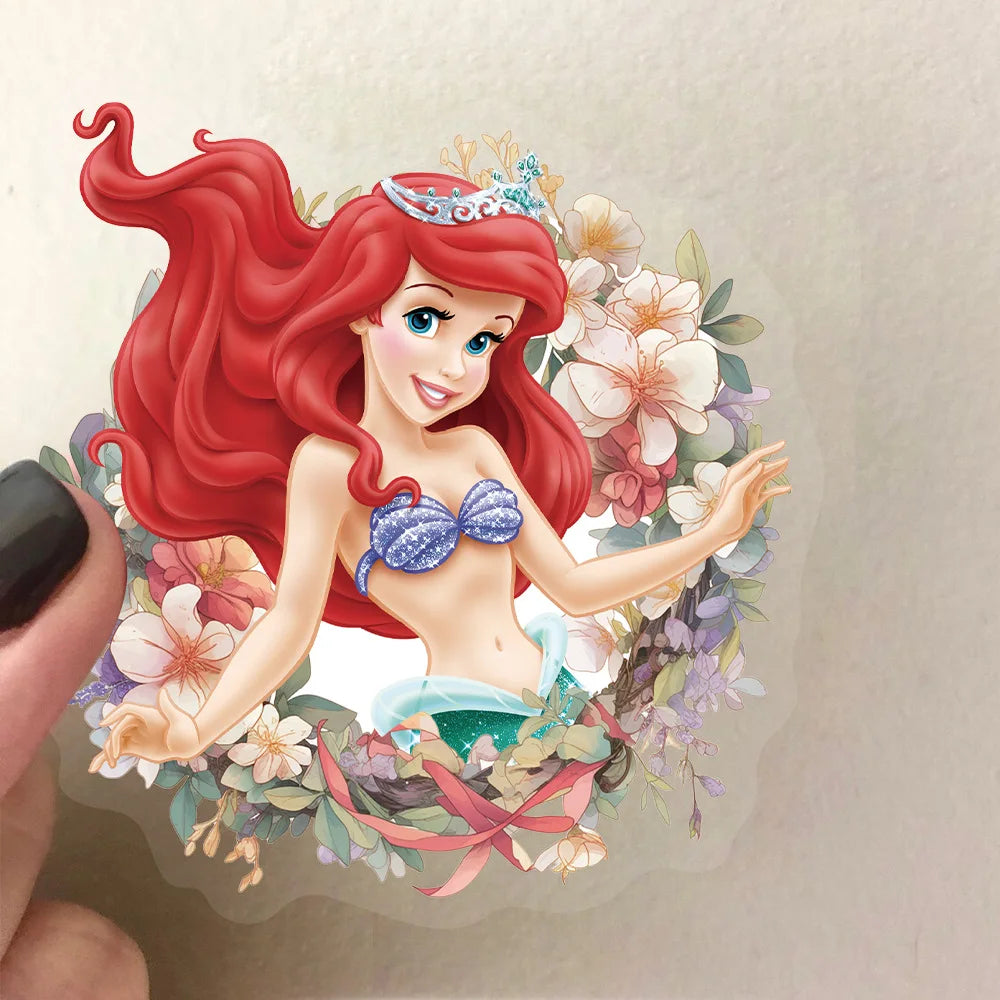 50PCS Disney Princess Flower PET Transparent Stickers Phone Scrapbook Guitar Laptop Suitcase Waterproof Sticker Toys Decals