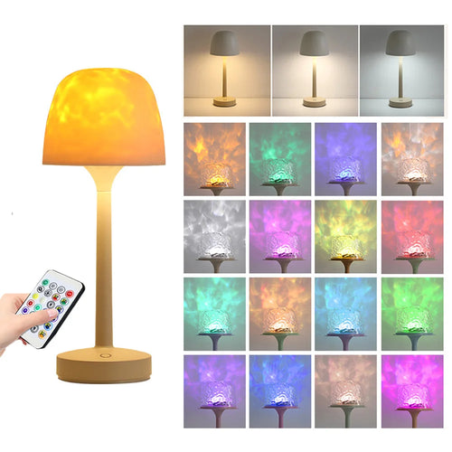 16 Color Water Ripple Atmosphere Desk Lamp Mushroom Table Lamp LED High Footed Desk Lamp with Remote Projection Atmosphere Light