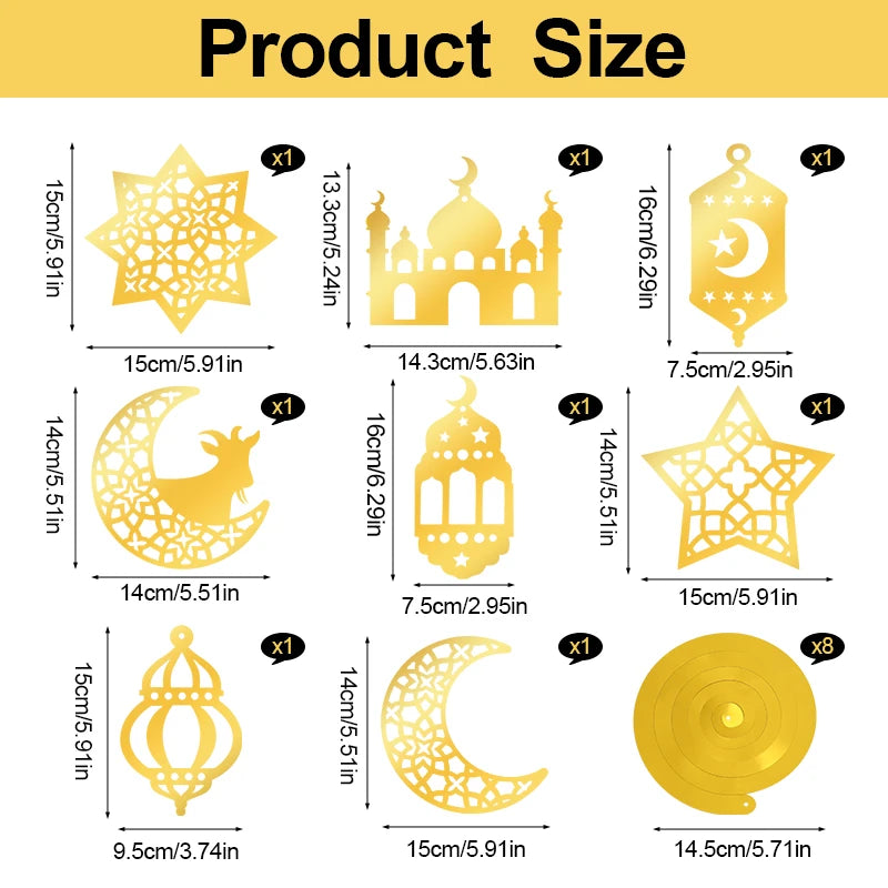 Eid Mubarak Paper Banner Garland 2026 Ramadan Moon Star Mosque Hanging Swirl Home Decoration Ornaments Islamic Muslim Party Gift