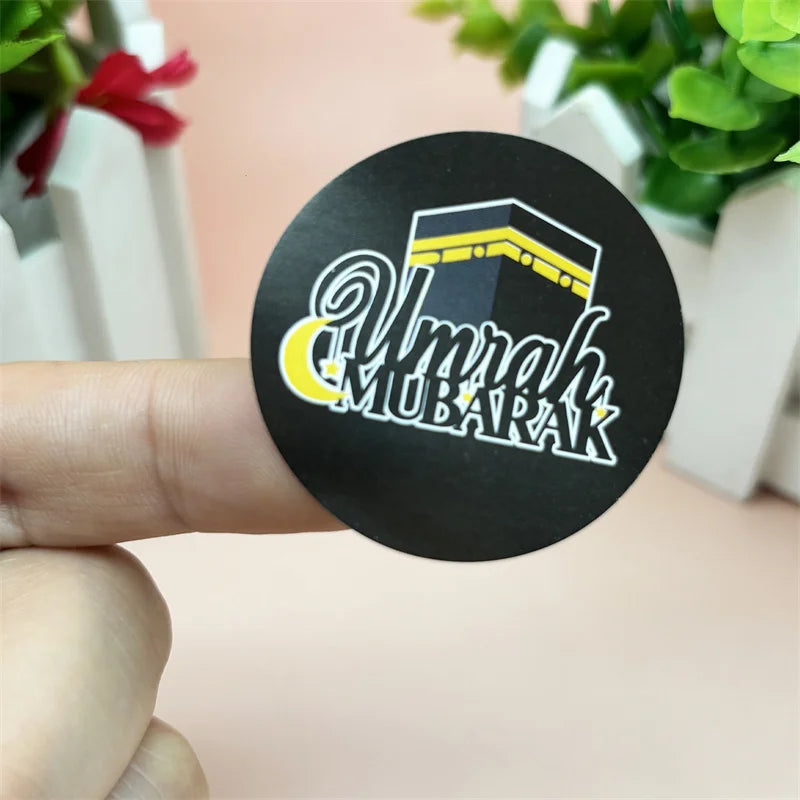 60Pcs 4cm Umrah Mubarak Paper Stickers Ramadan kareem Decor Gift Candy Box Seal Labels Stickers Islamic Muslim Party Supplies