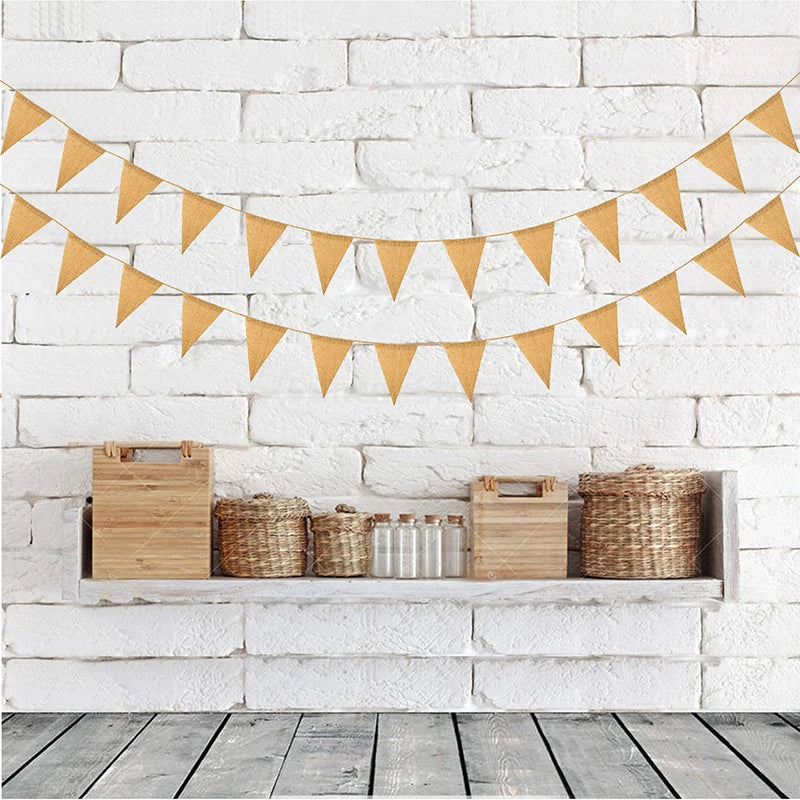 3M Burlap Triangle Banner Vintage Hessian Bunting Banners Flag for Holiday Birthday Wedding Graduation Decoration Party Supplies