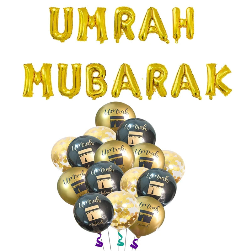 Black Gold Umrah Mubarak Latex Foil Balloon Eid Mubarak Islamic Muslim Ramadan Kareem Festival Party  Eid al Adha Decor Supplies