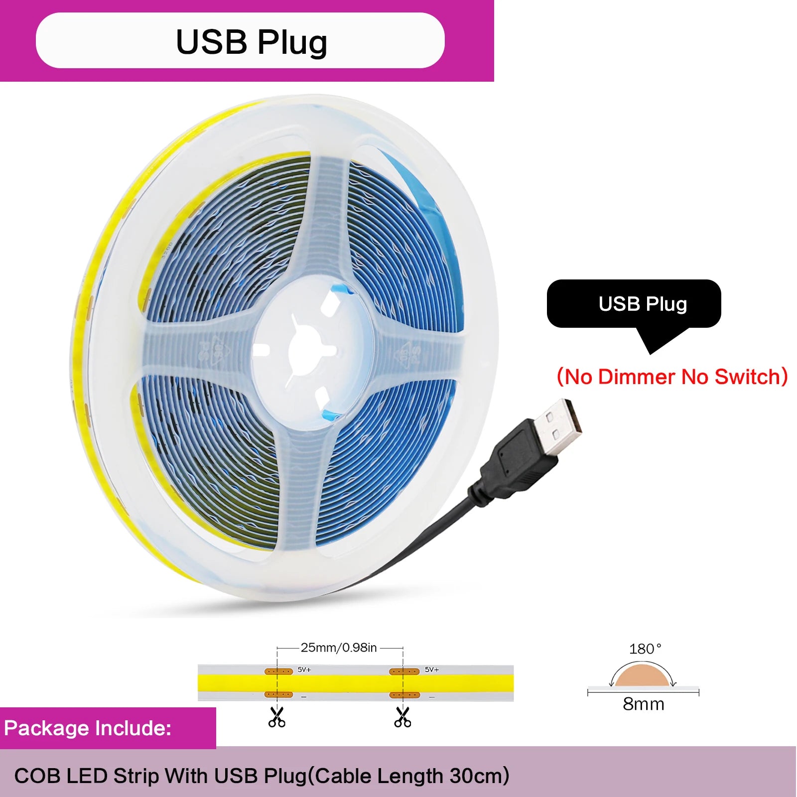 5V COB LED Light Strip With Touch Dimmer/ON OFF Switch/3Key Dimmer 320LEDs/M High Density LED Lamp Room Bar TV Backlight 9Colors