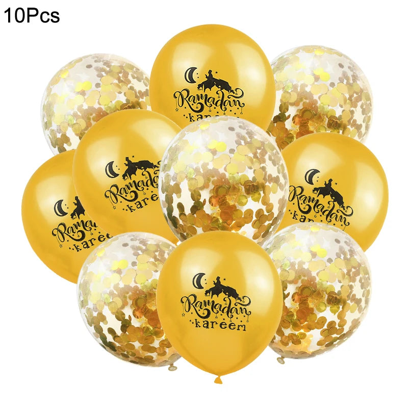 10Pcs Eid Mubarak Latex Confetti Balloons Islamic Muslim Party Supplies 2023 Ramadan Kareem Decoration For Home Eid Al Adha Gift