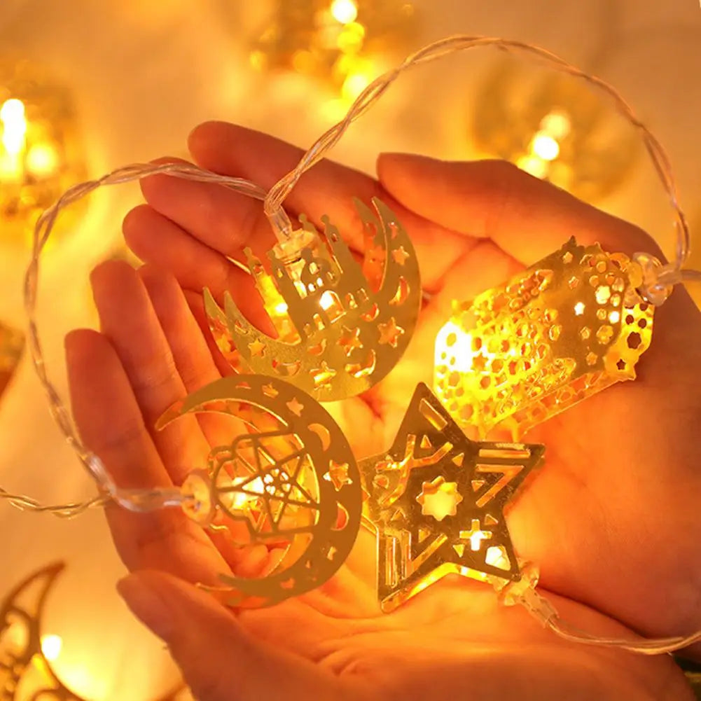 1.5M 10LED EID Mubarak String Lights Islam Muslim Festival Party Decor Moon Star Castle Lantern Ramadan Home Party Decoration