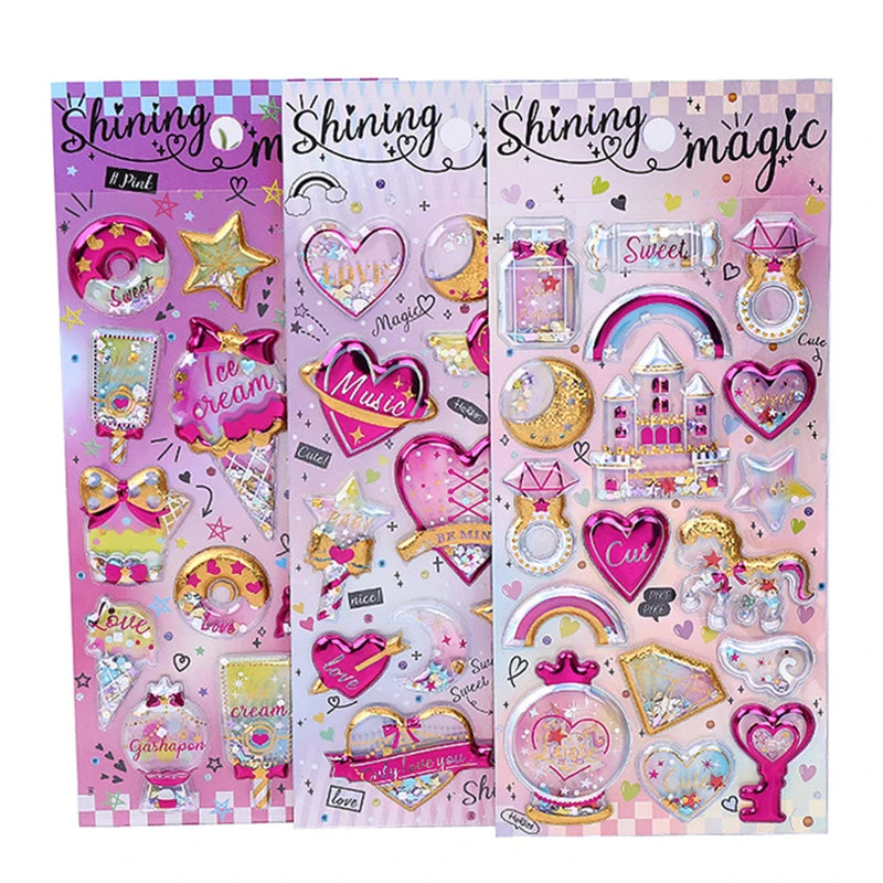 1PC 3D Glitter Shining Stickers Self-Adhesive Bling Craft Shaking Puffy Foil Sticker for Decorative Scrapbooking Girls DIY Toy