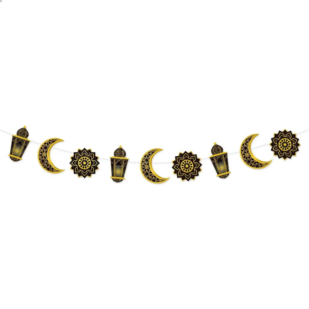 EID Mubarak Banner 2025 Decorations Ramadan Kareem Star Moon Garland Bunting Hanging Ornament Muslim Umrah Mubarak home decor