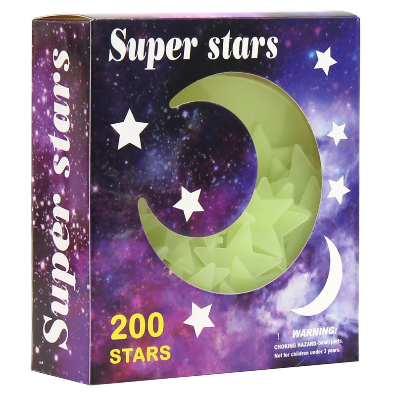 201 Pcs Glow in The Dark Stars and Moon Wall Stickers Night Luminous 3D Fluorescent Adhesive Decorations for Bedroom  Ceiling