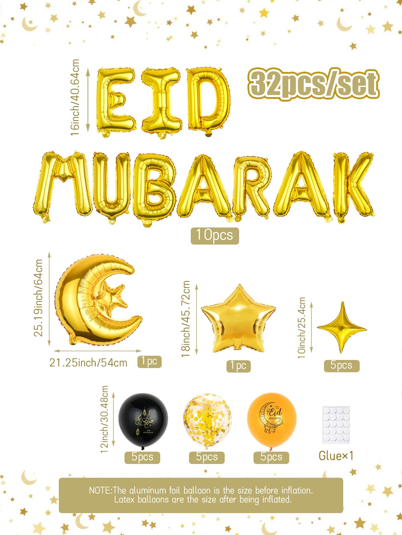 32pcs Eid al-Fitr Moon and Star Set,Ramadan Mubarak Ramadan,Family Eid,Ramadan Festival Themed Party,Eid Celebrations