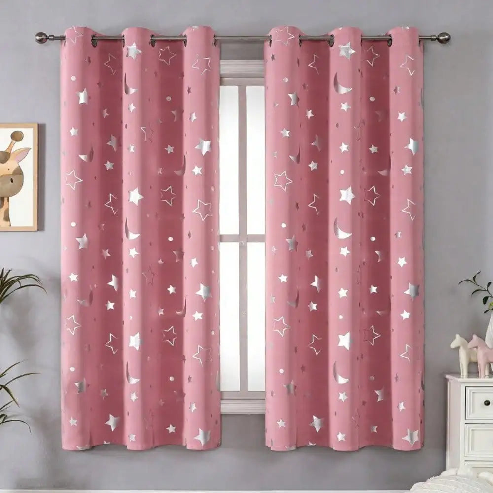 1pc Silver Pressed Star Moon Pattern Blackout Curtain, Window Curtains for Living Room, Bedroom, Kitchen, Home Decor