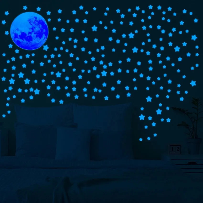 Luminous Moon Stickers Star Sky Fluorescent Wall Decals Glow in the Dark Kids Bedroom Living Room Bathroom for Home Decorations