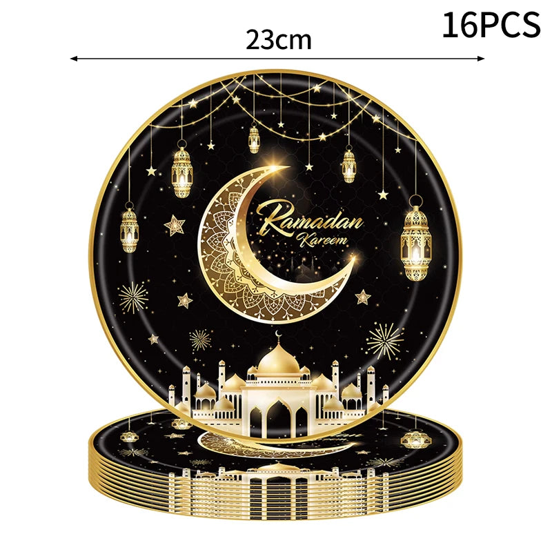 Eid al Fitr Party Gift Box Balloon Flag Set Muslim Ramadan Party Tableware Party Companion Gift Box Biscuit Bag Decorative Card