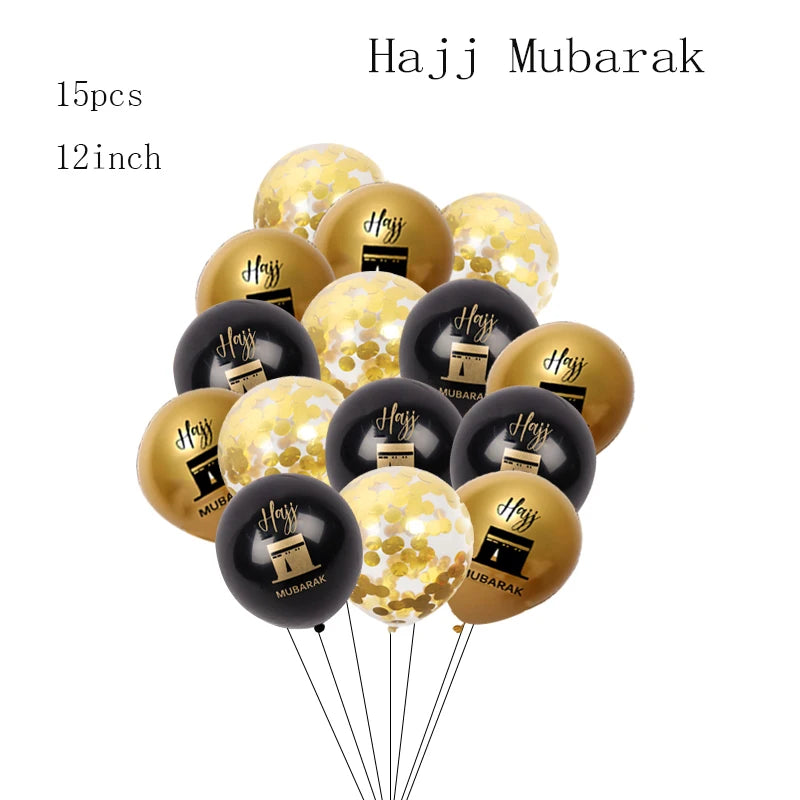 Black Gold Hajj Mubarak Star Moon Letter Foil Balloon Set Eid Mubarak Islamic Muslim Pilgrimage Festival Party Decor Supplies