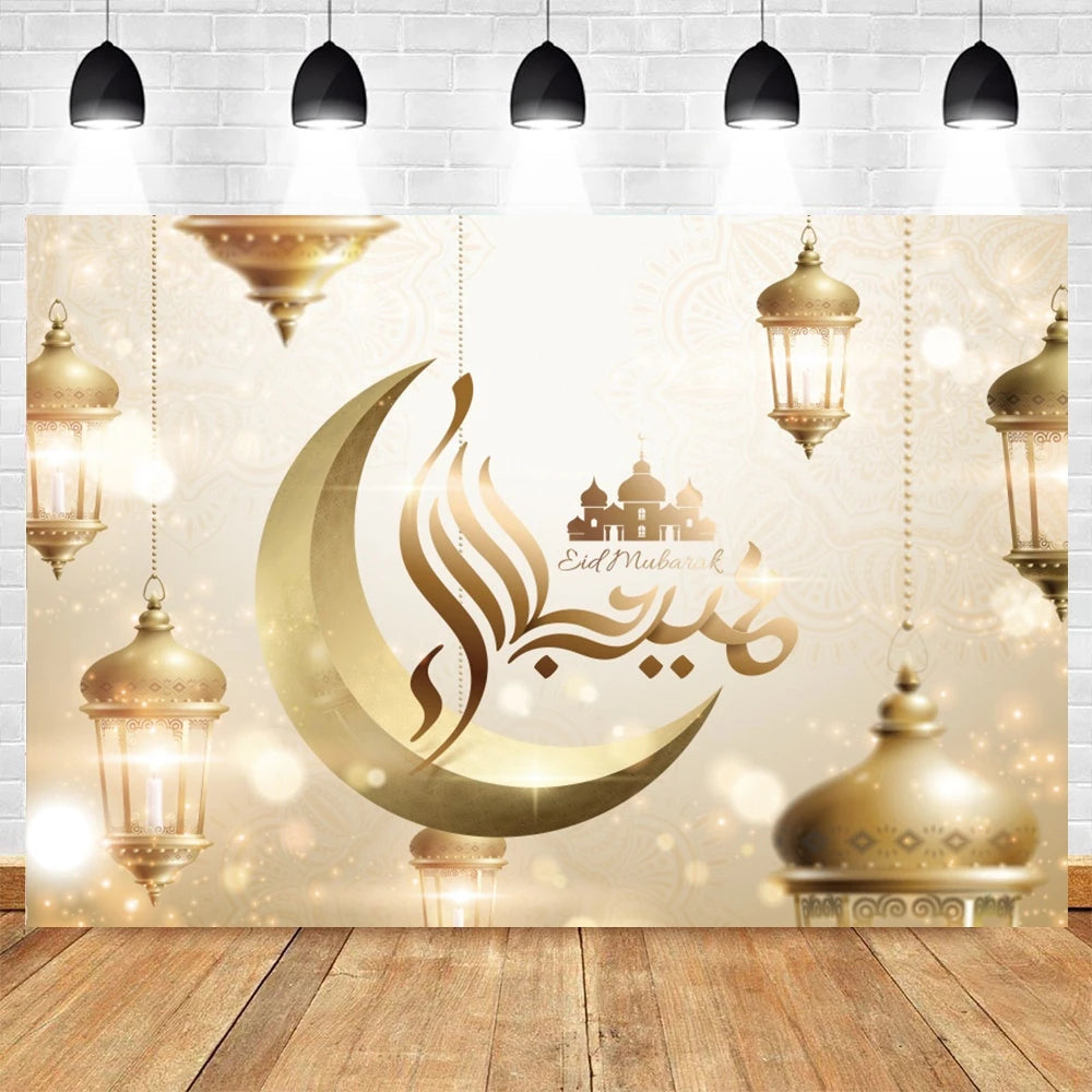 Eid Mubarak Backdrop for Photography EID Al Adha Muslim Ramadan Kareem Moon Lantern Islamic Eid al-Fitr Photo Background Props