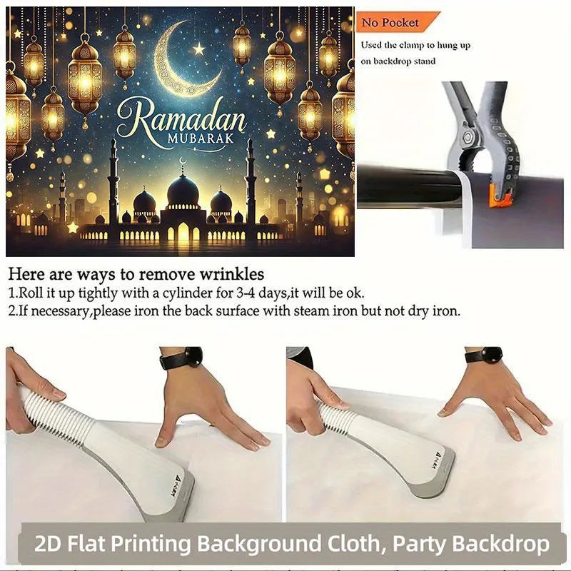 One 2D background cloth, Islamic Ramadan blessing light night scene background cloth, multi-functional polyester background