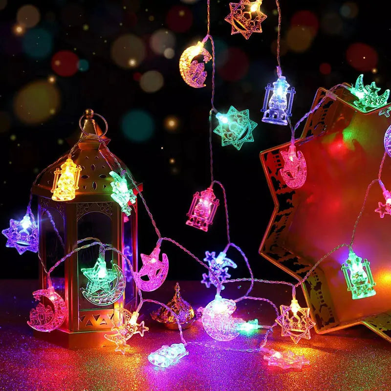 1.5/3M EID Mubarak LED String Lights Moon Star Castle Lantern Light Islam Muslim Festival Party Ramadan for Home Decoration 2026