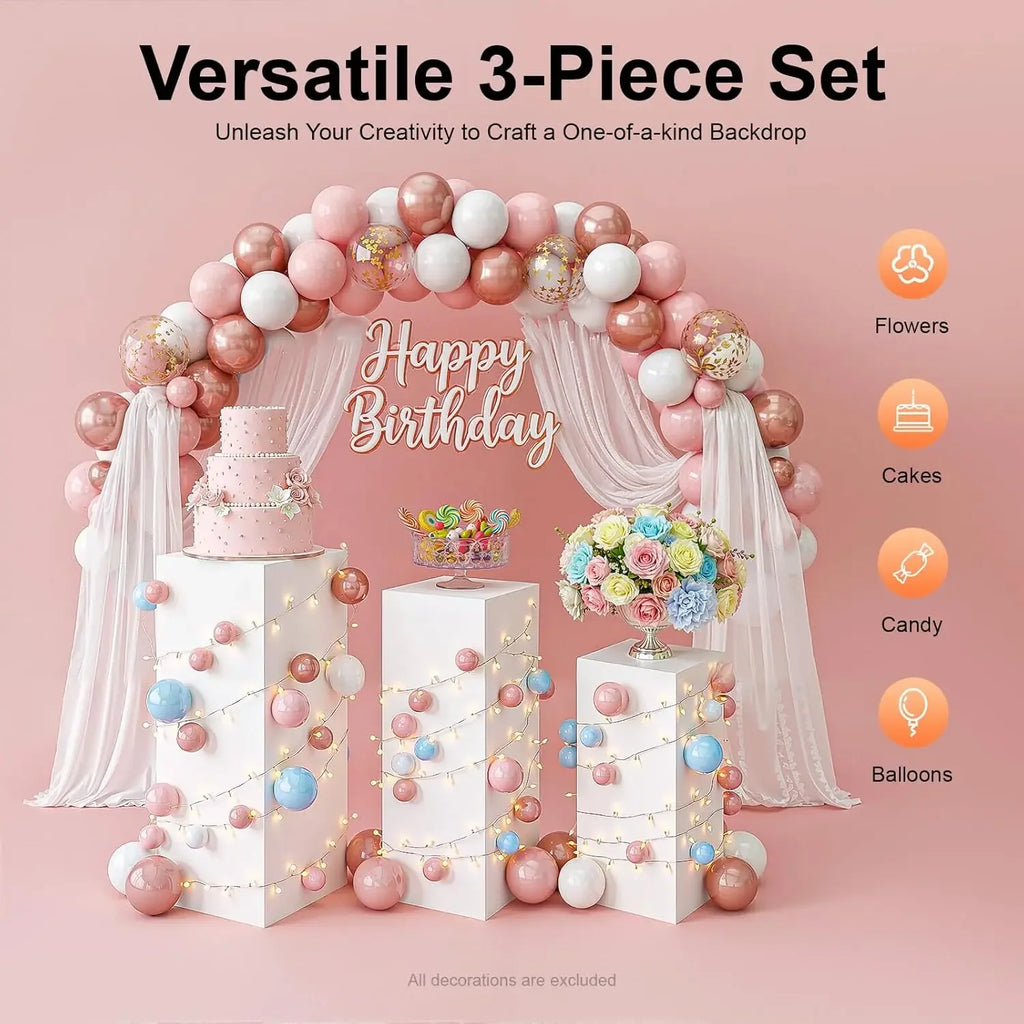 3PCS Square Pedestal Stand White Display Stands Pillars for Wedding, Metal Plinths Dessert Table Display Column Decoration