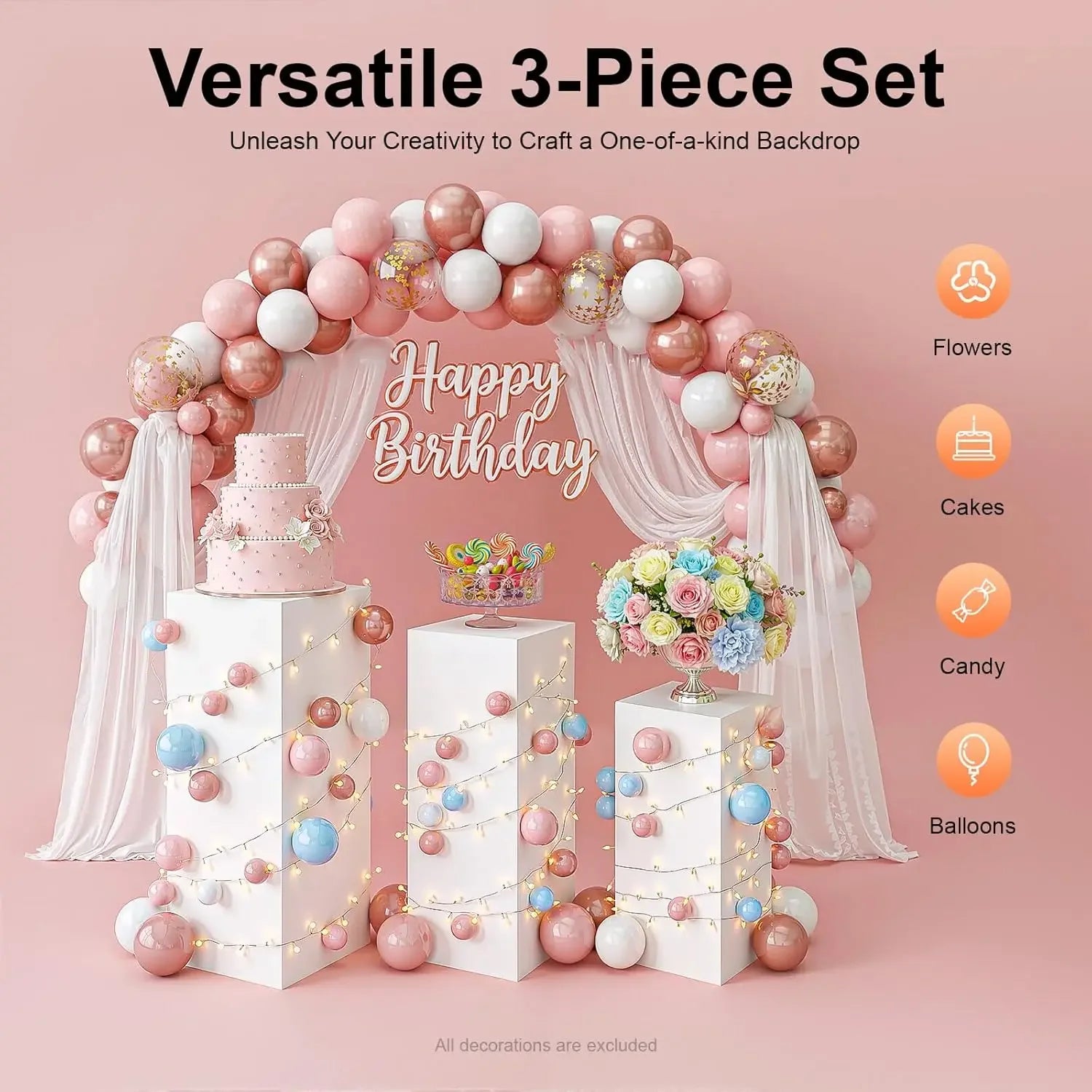 3PCS Square Pedestal Stand White Display Stands Pillars for Wedding, Metal Plinths Dessert Table Display Column Decoration