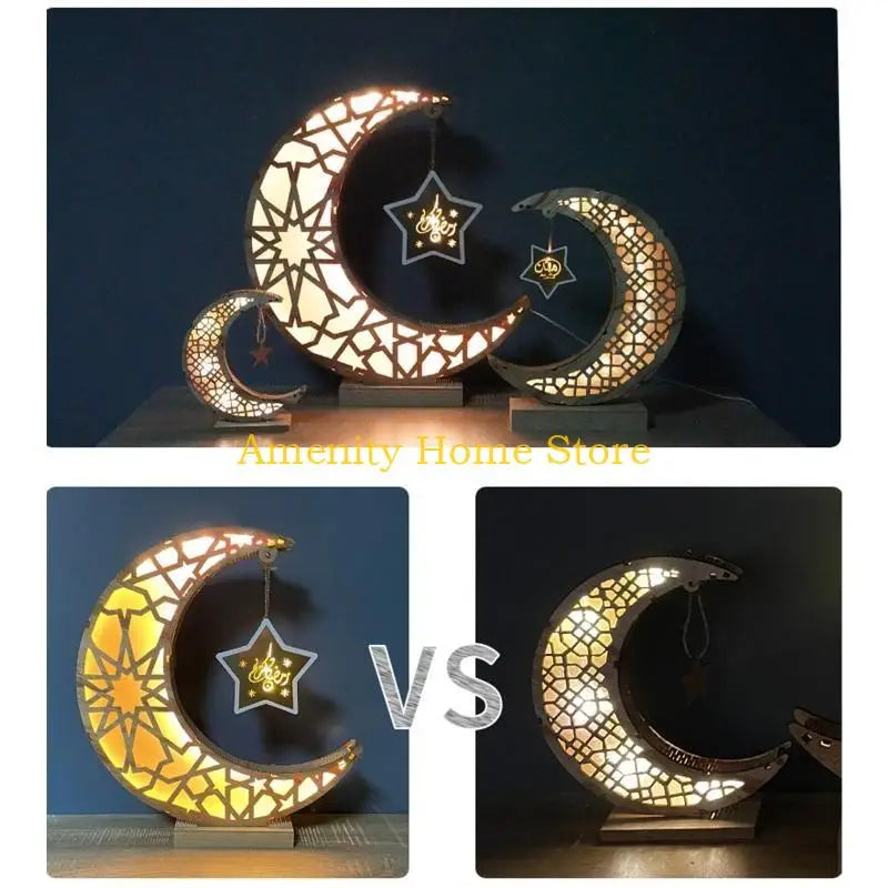 F26C Ramadan Eid Night Light Moon Lamp Decorative Lantern Islamic Muslim Festival Decoration Eid Party Supplies Muslim Gifts