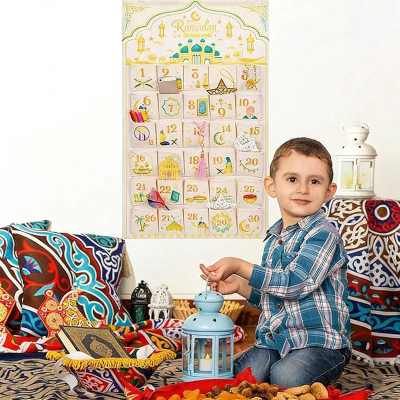 Ramadan 30-Day Advent Calendar for Muslim Islamic Kid Boy Girl Kareem Eid al-Fitr Wall Hanging Home Decoration