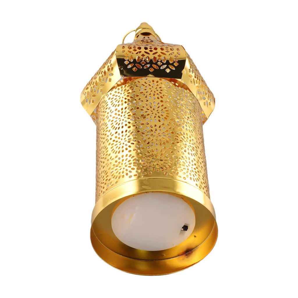 1PC Moroccan Golden Hollow Iron Lantern Ramadan Home Decoration Light Ornaments Gold Lanterns Moroccan Home Crafts Decoration