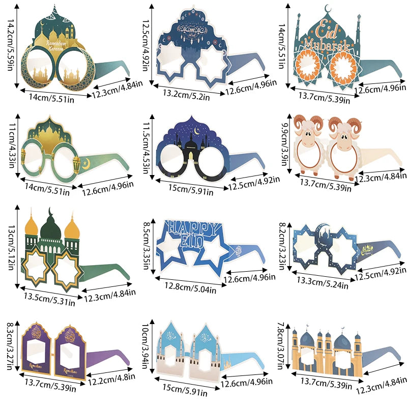 12pcs EID Mubarak Paper Glasses Ramadan Decorations For Home Islamic Muslim Party Supplies Photo Booth Props Gifts Eid Al Adha
