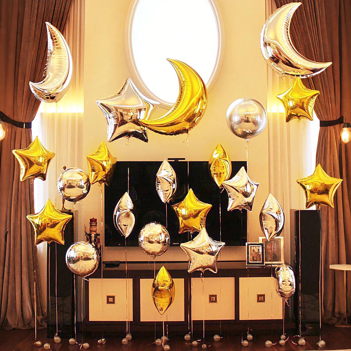 6pcs Moon and Star Balloon Set, Eid al Fitr Balloon Decoration, Family Ramadan Party Decoration, Ramadan Event Decoration