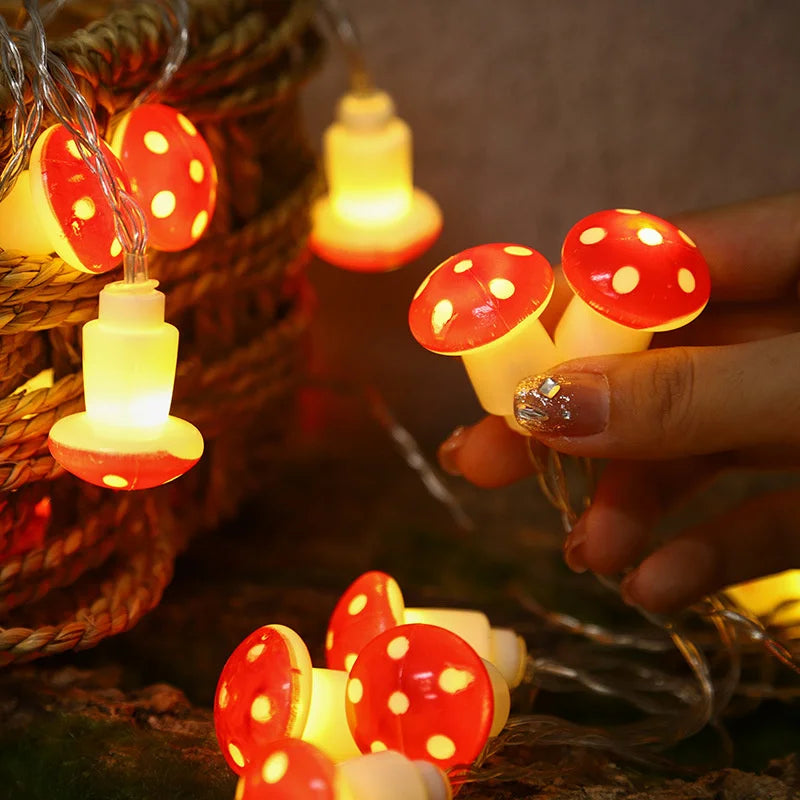 2025 Holiday Mushroom Led String Lights Indoor Room Decoration Battery Navidad Lights Party USB Warm Light Lovely 411