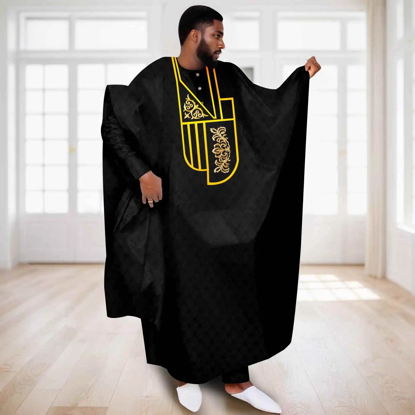 APTX African Clothes for Men Muslim Robe White Traditional Wedding Party Suit Shirt Pants 3 Pcs Set Dashiki Agbada Ramadan