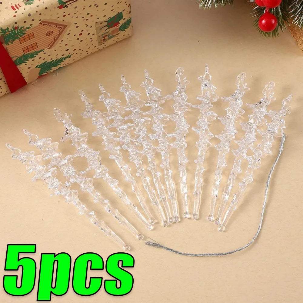 5-20pcs Transparent Acrylic Icicle Ornaments Realistic Frosted Ice Shape Xmas Tree Winter Party Hanging Decor DIY Craft Pendant