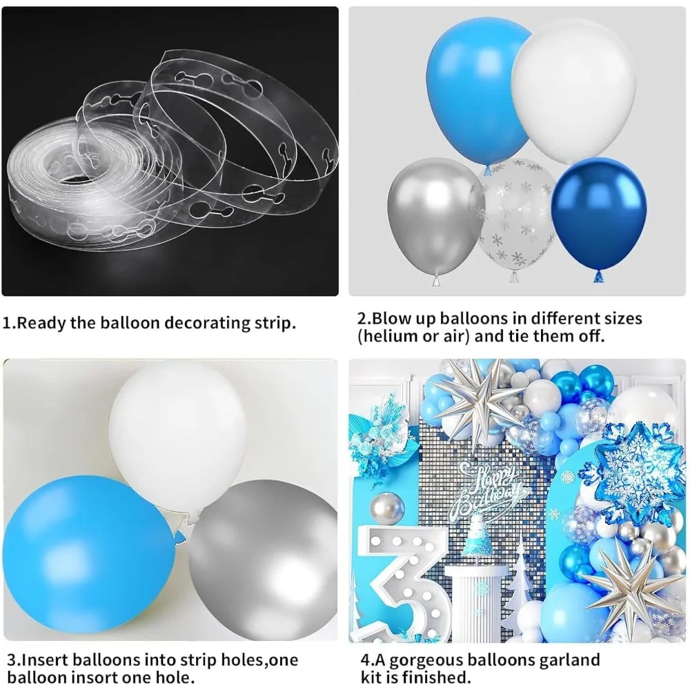 Snowflake Balloon Garland Arch kit, Silver Blue White Balloon Arch With Snowflake Foil Balloons for Winter Fantasy Holiday Chris