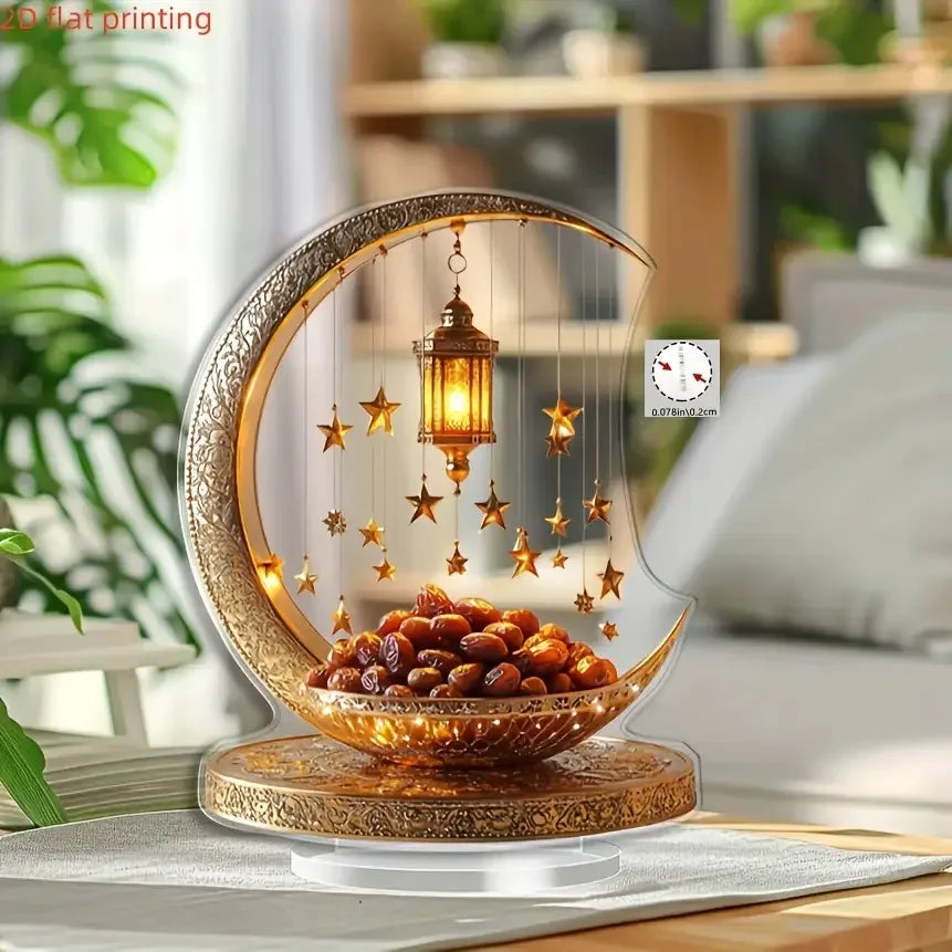 1Pcs 2D Elegant Acrylic Crescent Lantern and Star shaped Desktop Decoration for Eid al Fitr Celebration Home Decoration Ornament