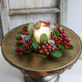 Red Berry Wreath Classic Candle Holder Decorative Ring Festive Pinecone Decoration For Table Decor Holiday Gathering Christmas